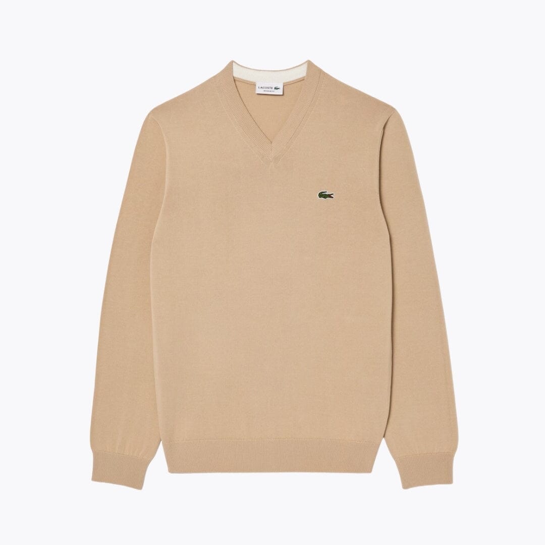 Lacoste Monochrome Cotton V-Neck Sweater