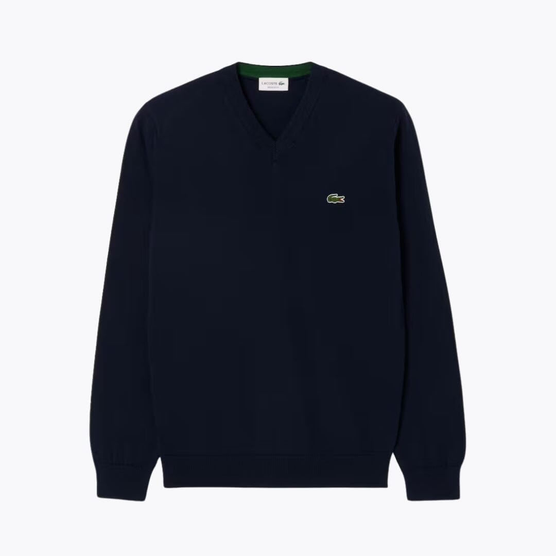 Lacoste Monochrome Cotton V-Neck Sweater