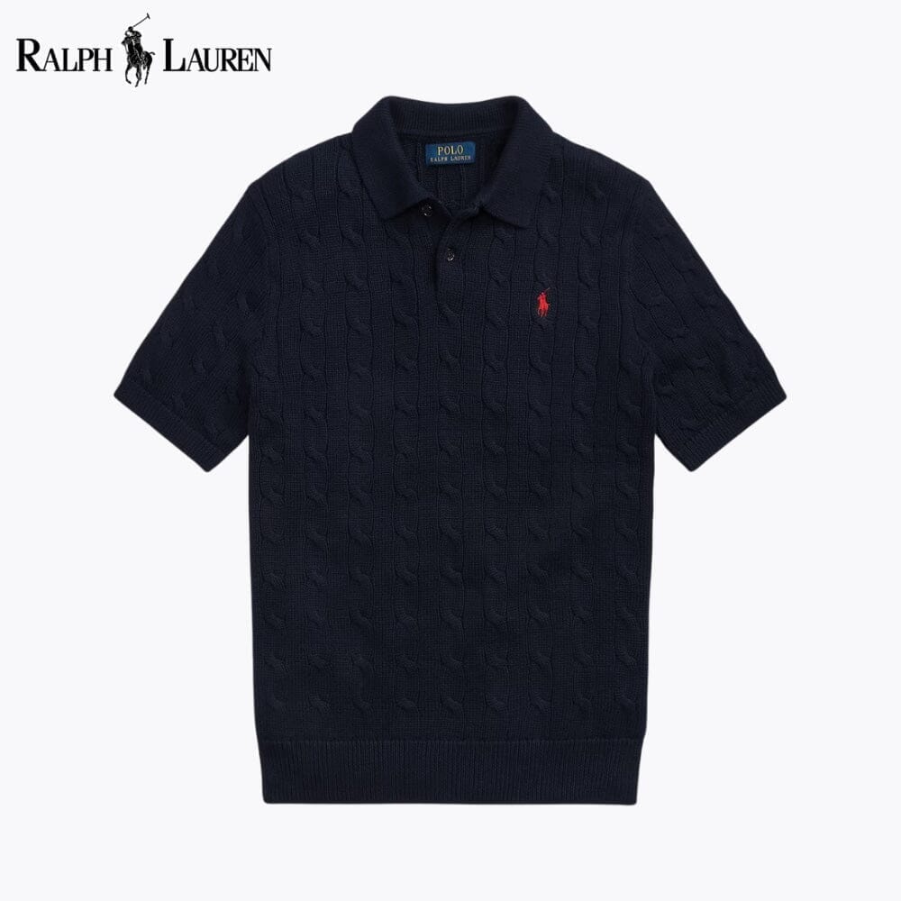 Ralph Lauren Cable-Knit Cotton Polo-Collar Sweater