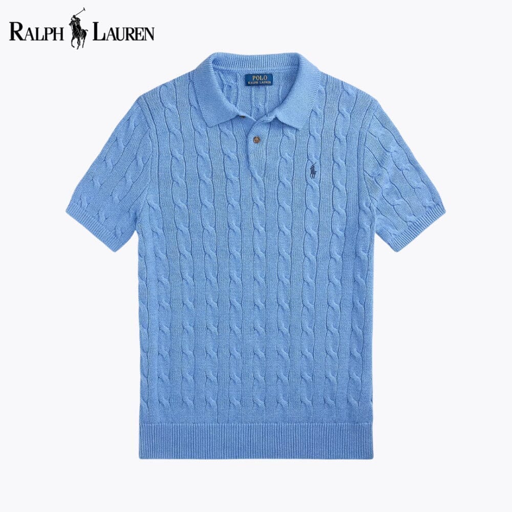 Ralph Lauren Cable-Knit Cotton Polo-Collar Sweater