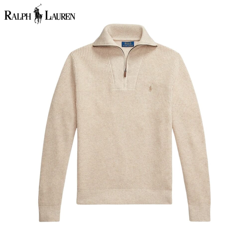 Ralph Lauren Waffle-Knit Wool-Cotton Quarter-Zip Sweater