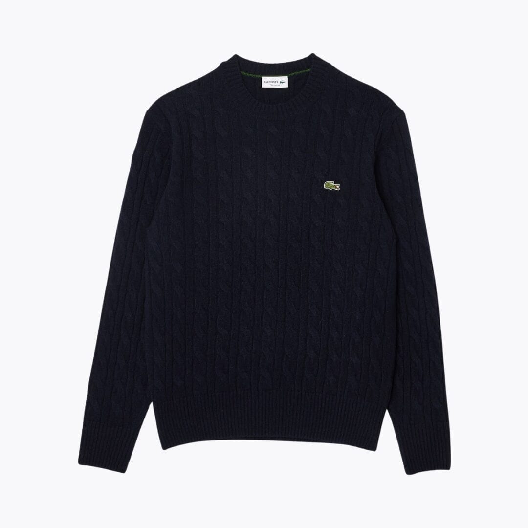 Lacoste Cable Knit Carded Wool Crew Neck Sweater