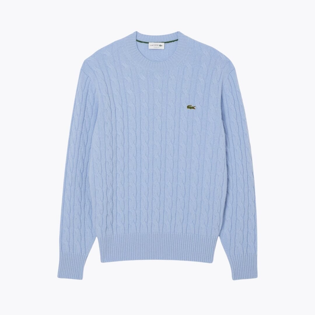 Lacoste Cable Knit Carded Wool Crew Neck Sweater