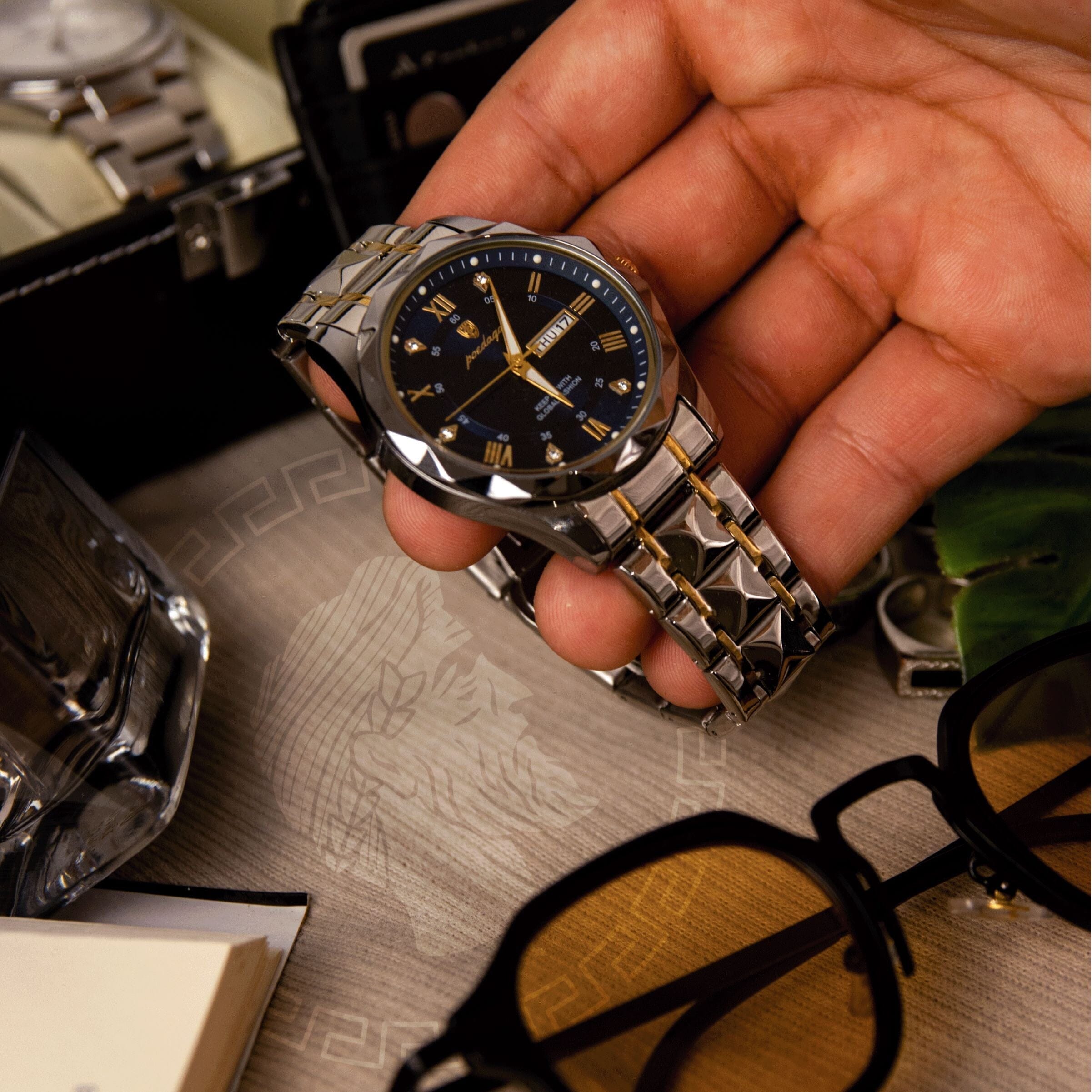 Poedagar Luminous Steel Watch 40 Mm – Waterproof | Transfer Steel