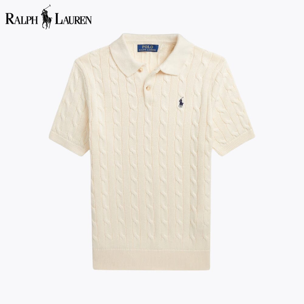 Ralph Lauren Cable-Knit Cotton Polo-Collar Sweater