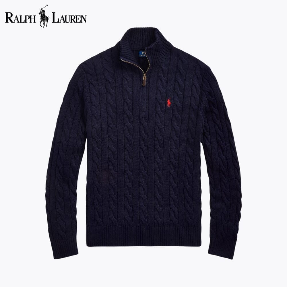 Ralph Lauren Chunky Cable-Knit Cotton Quarter-Zip Sweater