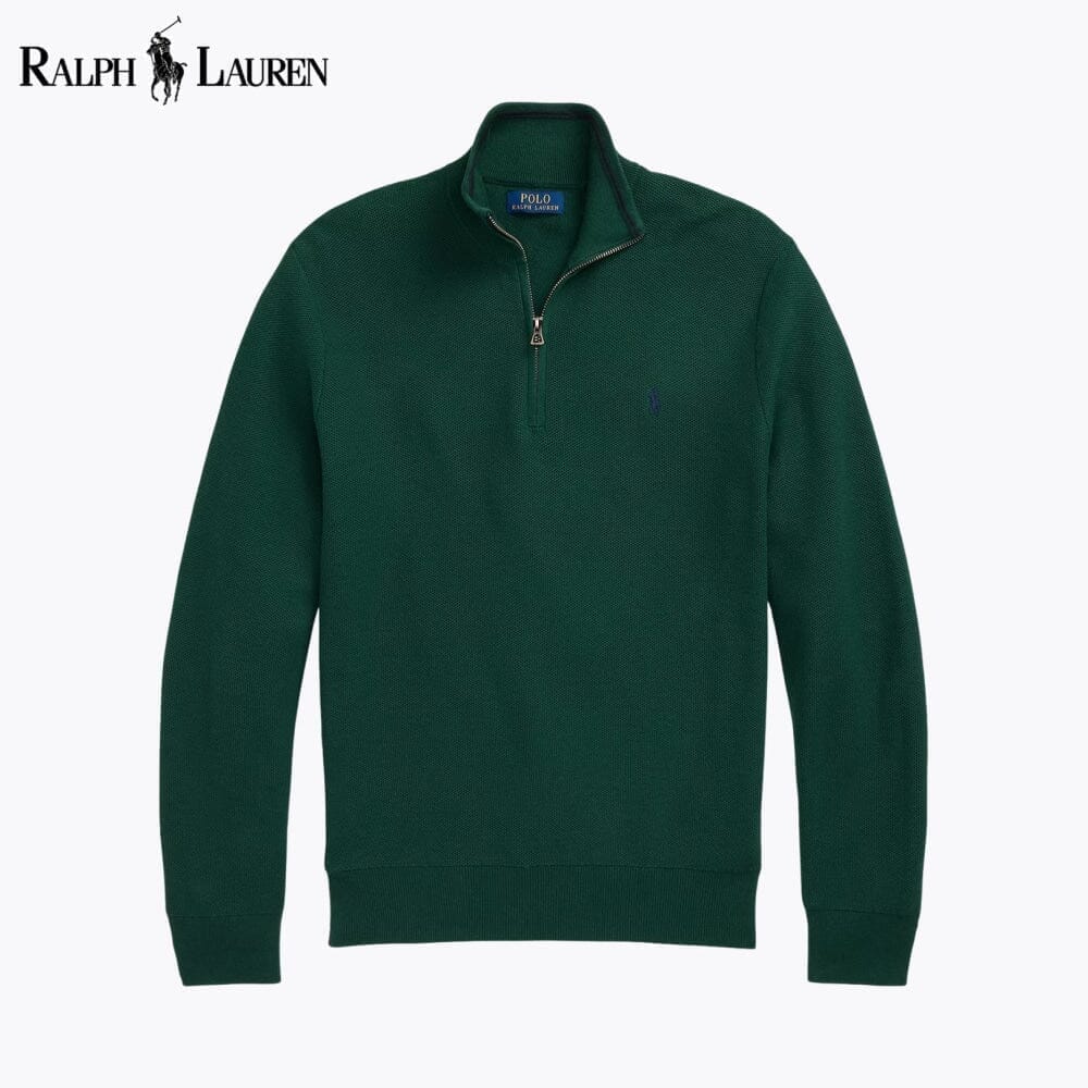 Ralph Lauren Mesh-Knit Cotton Quarter-Zip Sweater