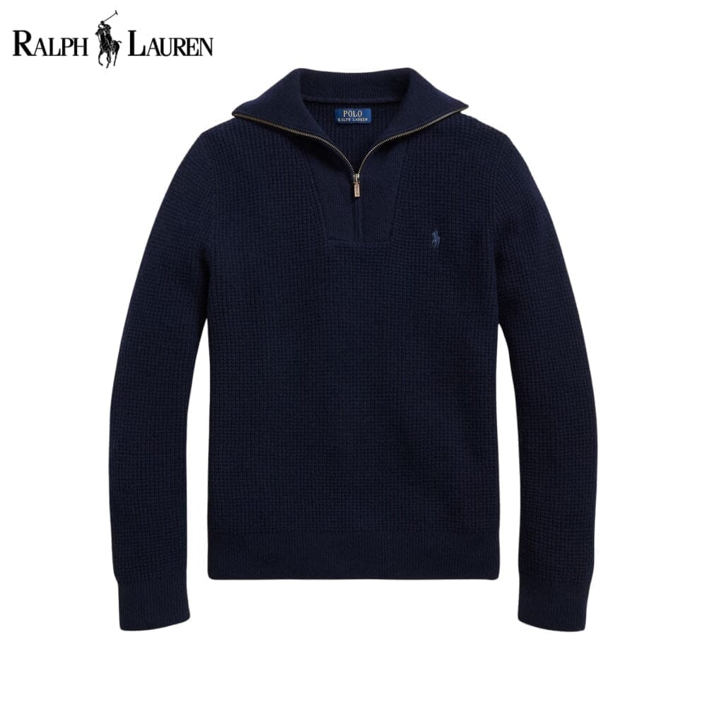 Ralph Lauren Waffle-Knit Wool-Cotton Quarter-Zip Sweater